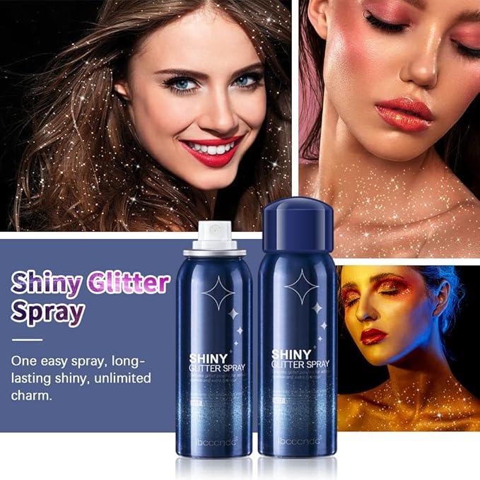 MEICOLY Body Glitter Spray,Silver Glitter Hairspray for Music Festival Rave,2.1Oz Shimmer Waterproof Quick-Drying Sparkle Glitter Spray for Hair and Body,Clothing,Nightclub Shiny Glitter,Prom,Party