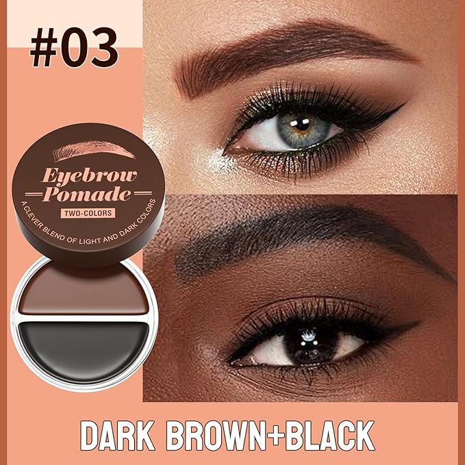 Waterproof Eyebrow Pomade and Dual-ended Eyebrow Brush, Stay Put Eye Brow Color Kit for Eyebrows Makeup (Dark Brown+Black)