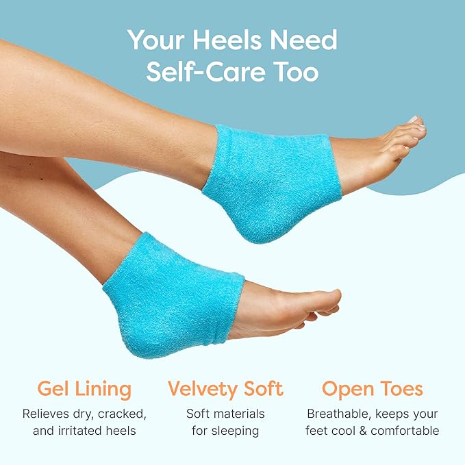 ZenToes Moisturizing Socks for Cracked Heel Treatment, Vitamin E, Olive Oil and Jojoba Oil Infused Heel Socks, Spa Gifts for Women, Mothers Day Gifts (Fuzzy Blue and Pink, Regular)
