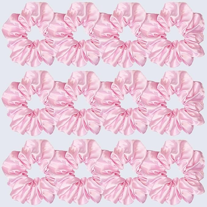 Sufermoe 12 Pcs Satin Silk Hair Scrunchies (4.5 Inch), Light Pink Elastic Hair Ties for Women and Girls, Fashion Hair Accessories for Daily Life, Yoga, Working, Studying, Running, Holidays, Parties