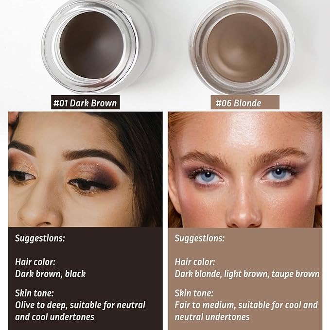 Eyebrow Pomade Kit – 2 Pack Stay Put Waterproof Brow Color to Fill & Shape Brows, with 4-Tip Liquid Eyebrow Pen, Double-Ended Angled Spoolie Brush & PU Travel Pouch (Dark Brown + Taupe)
