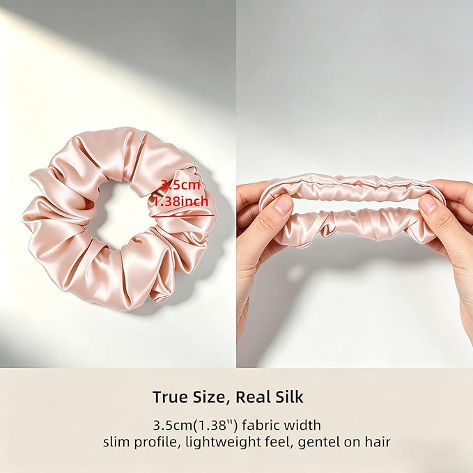 ZLYC 100% Mulberry Silk Scrunchie 19 Momme Gentle Creaseless Hair Tie for Women Dent-Free Ponytail Holder, 3.5cm Solid Blush Pink