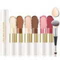 IONSGAKO 6 Colors Cream Contour Stick Makeup Kit, Double-ended Cream Highlighter Stick Bronzer and Blush Stick for Sculpt the Cheeks, Matte & Dewy Finish, Face Contour Kit for Beginners, Set B