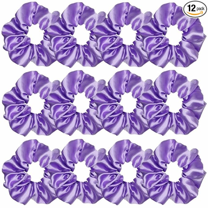 12 Pcs Satin Silk Hair Scrunchies Soft Hair Ties Fashion Hair Bands Hair Bow Ropes Hair Elastic Bracelet Ponytail Holders Hair Accessories for Women and Girls (4.5 Inch, Purple)