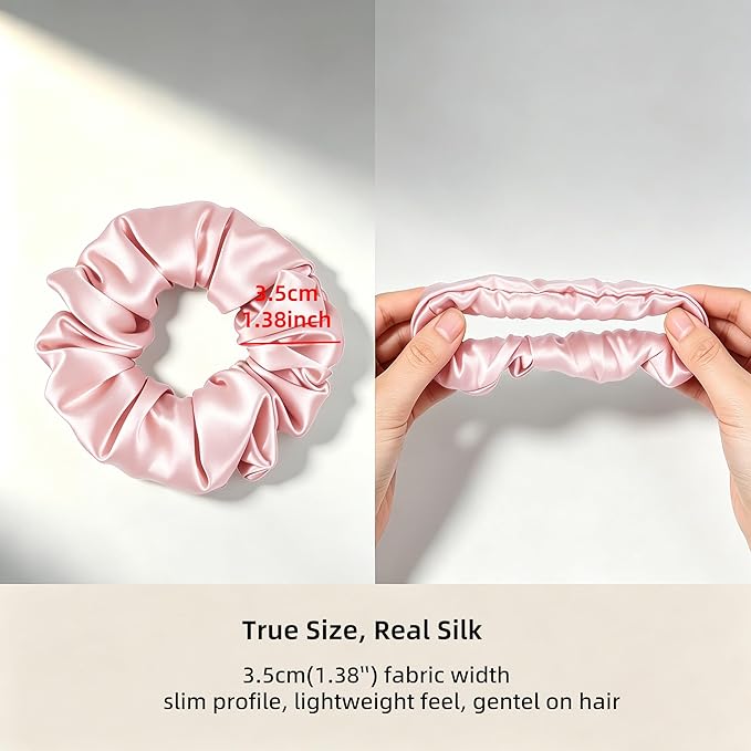 ZLYC 100% Mulberry Silk Scrunchie 19 Momme Gentle Creaseless Hair Tie for Women Dent-Free Ponytail Holder, 3.5cm Solid Pink