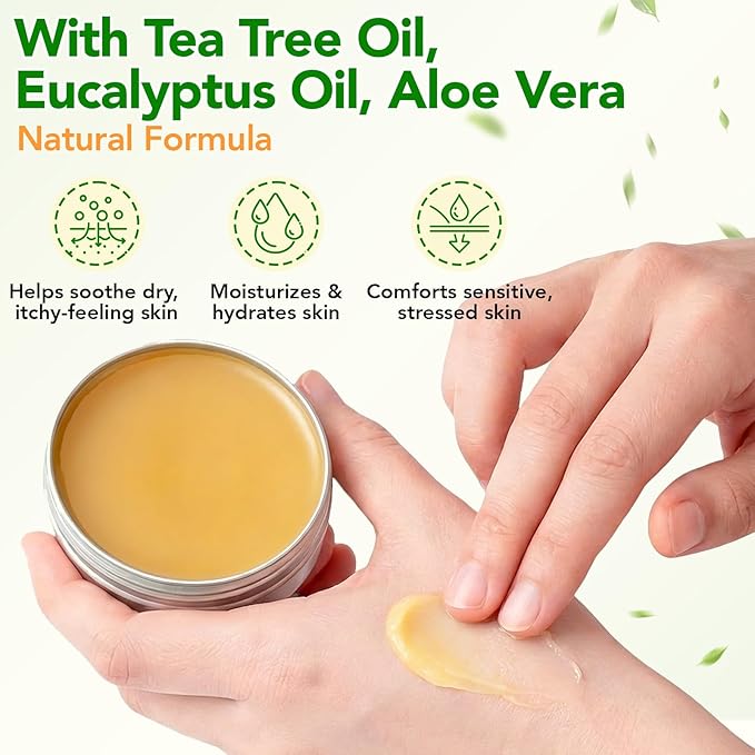 ABOUME Tea Tree Oil Balm, Tea Tree Balm Help Dry, Itchy & Fungal-Prone Skin, Soothing Moisturizing Balm Suitable for Feet, Heels, Hands & Body, Natural Formula, 60g (1PCS)