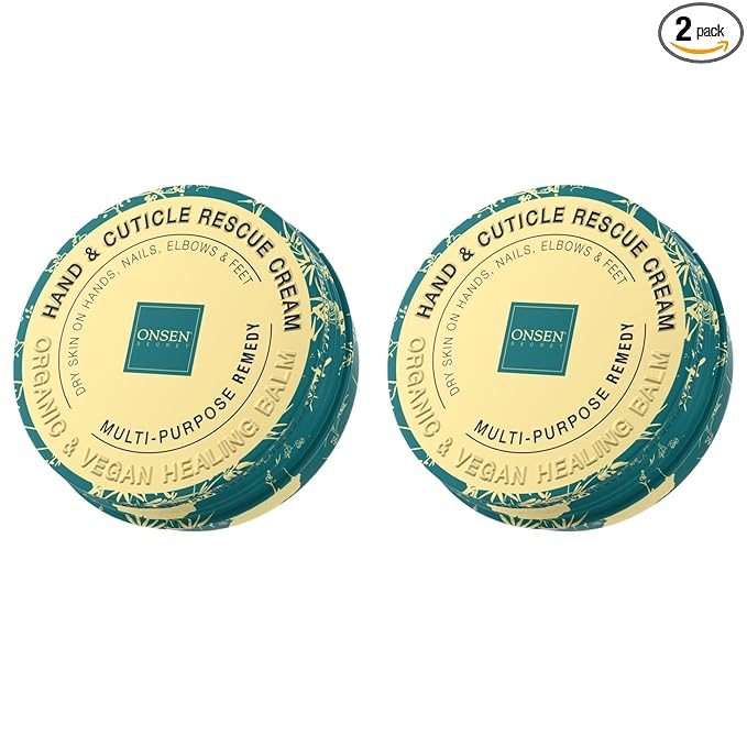 Onsen Hand & Cuticle Rescue Cream | Organic Nail Strengthener & Balm | Dry, Cracked Hands, Elbows & Feet | Shea Butter, Tsubaki & Jojoba Oil | Nail Repair & Growth, Vegan – 2 Pack (1.10 oz)