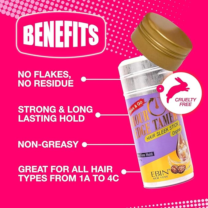 EBIN NEW YORK 24 Hour Edge Tamer Hair Sleek Stick, Extreme Firm Hold, 2.7 oz, Strawberry – Sleek & Go, No Flaking and White Residue