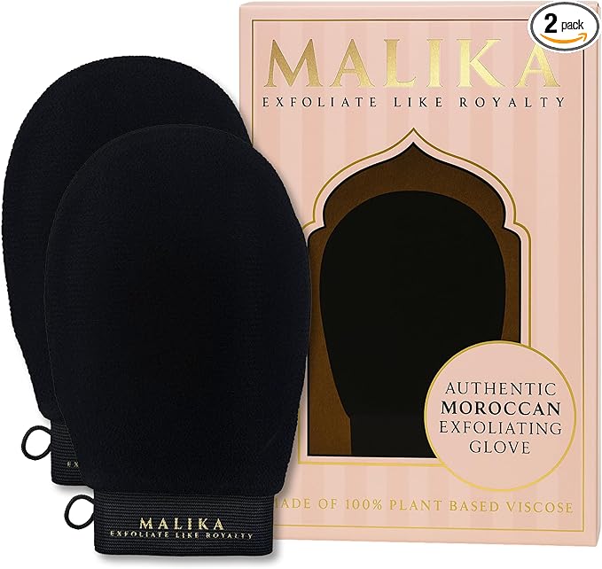 Premium Moroccan Exfoliating Mitt for Body (2pc) – 100% Vegan Viscose Hammam Kessa Body Scrub Korean Washcloth – Exfoliator for Keratosis Pilaris, Dead Skin & Self-Tan Removal (2-Pack)