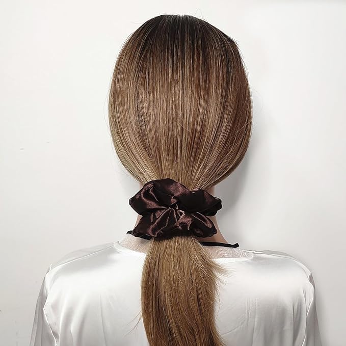 Sufermoe 12 Pcs Satin Silk Hair Scrunchies, 4.5 Inch Dark Brown Soft Hair Ties for Women and Girls, Hair Accessories for Different Hairstyles and Occasions