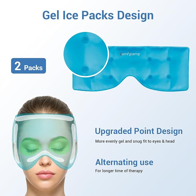 Comfytemp Cooling Eye Mask, 2PCS, Reusable Gel Ice Cold Sleeping Mask for Puffiness, Hot Cold Pack Wrap for Puffy Eyes, Dry Eyes, Headache, Migraines, Stress Relief, Post Surgery Use
