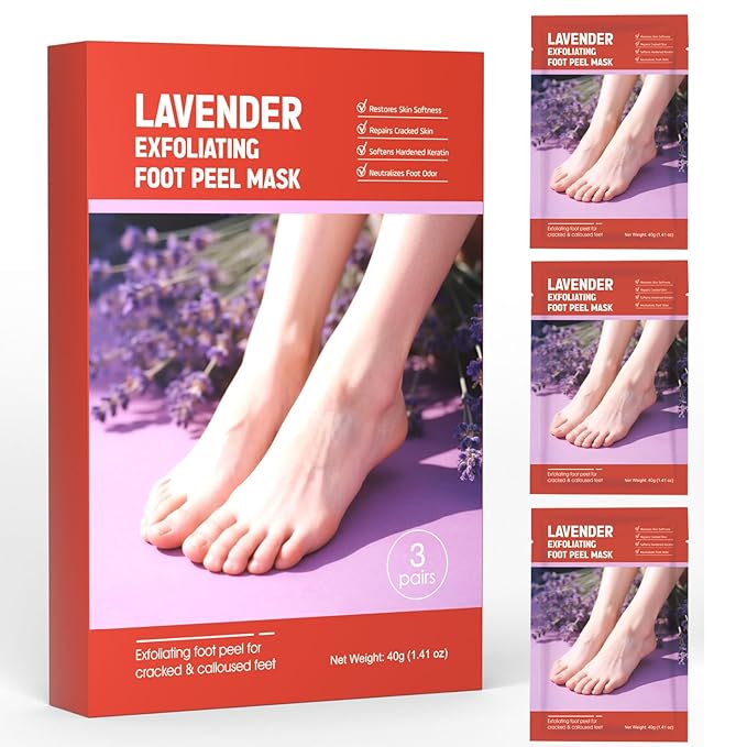 Foot Peel Mask for Dry, Rough Feet – Exfoliating Foot Mask with Fruit Acids, Lavender & Urea – Peeling Socks for Dead Skin & Cracked Heels – Foot Care for Women & Men