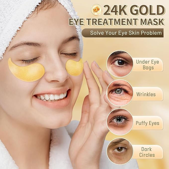 Hicream Golden Under Eye Patches - 30 pair Eye Mask Pure Gold Anti-Aging Collagen Hyaluronic Acid Under Eye Mask for Dark Circles, Puffiness & Wrinkles Refresh Your Skin