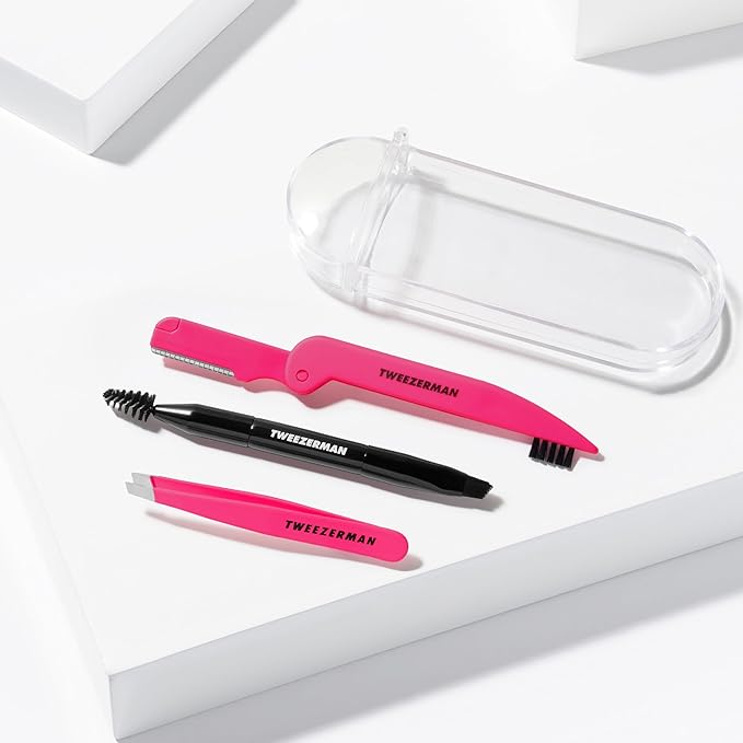 Tweezerman Pink & Black Mini Brow Rescue Kit