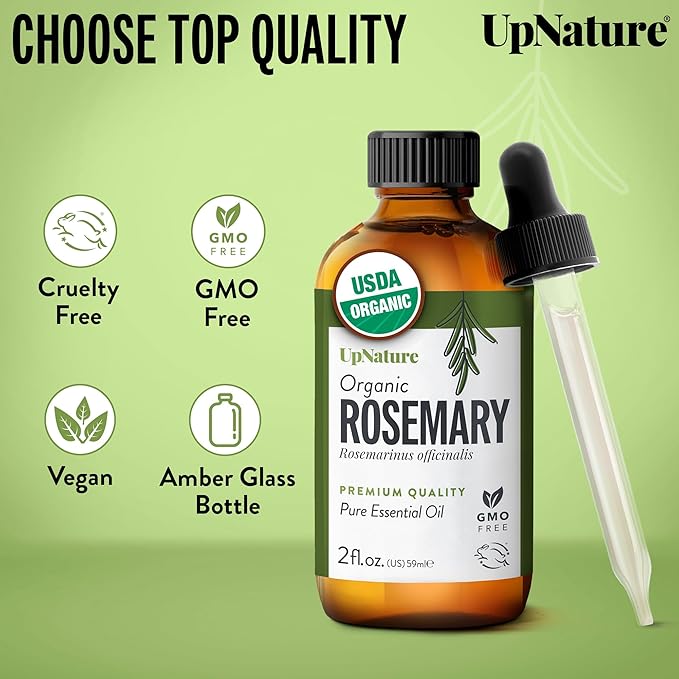 UpNature Organic Rosemary Oil - 100% Pure Rosemary for Hair, Scalp, Skin, 2oz