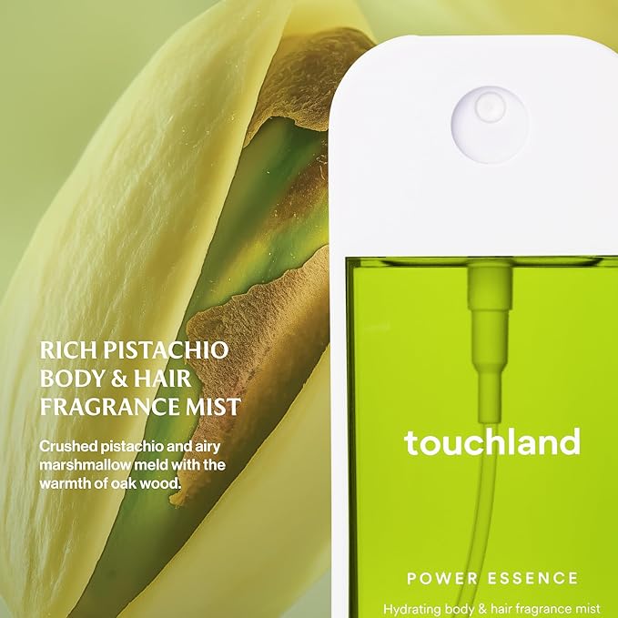 Touchland Hydrating Body & Hair Fragrance Mist – Rich Pistachio – 2 FL OZ Travel Size Perfume Spray – Notes of Warm Cardamom, Crushed Pistachio, and Oak Wood