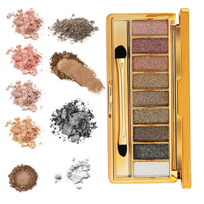 Glitter Eyeshadow Pallet Makeup Sets, 9 Colors Shimmer Sparkle Eyeshadow Palette Diamond Bright Makeup Shimmery Sparkly Glittery Highly Pigmented Waterproof Long-lasting Eye Shadow Palette