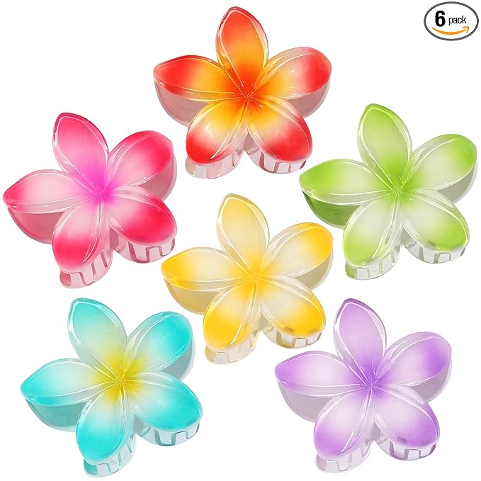 Flower Hair Clips 6 PCS Hawaiian Claw Clips for Vacation Hibiscus Hair Claw Clips Cute Large Hair Clips for Thick and Thin Hair Plumeria Hair Accessories for Women Girls -Petal