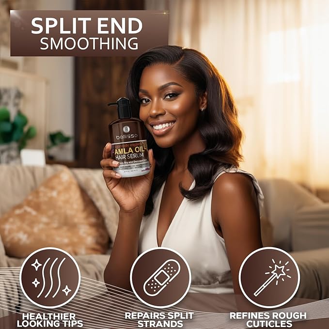 BELLISSO Amla Oil Serum - Sulfate and Paraben Free - Anti Frizz, Heat Protection for Damaged Hair - Professional Salon Grade Deep Conditioning - Smoothing Treatment for Women and Men - 8.45 Fl Oz