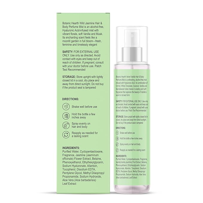 Botanic Hearth Jasmine Hair Perfume & Body Mist, Long-Lasting Hair Deodorizer & Body Scent for Women & Men, Alcohol-Free Clean Fragrance Hair Spray For Everyday Wear, All Day Freshness, 3.4 Fl Oz