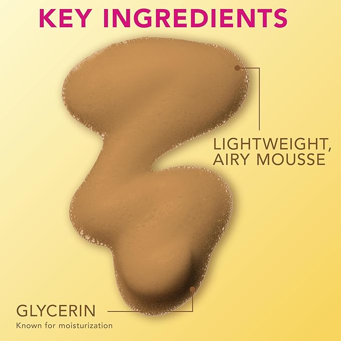 Jergens Natural Glow Instant Sun Body Mousse, Self Tanner for Light Bronze Tan, Sunless Tanning Body Bronzer for Natural Looking Color Instantly, 6 Oz