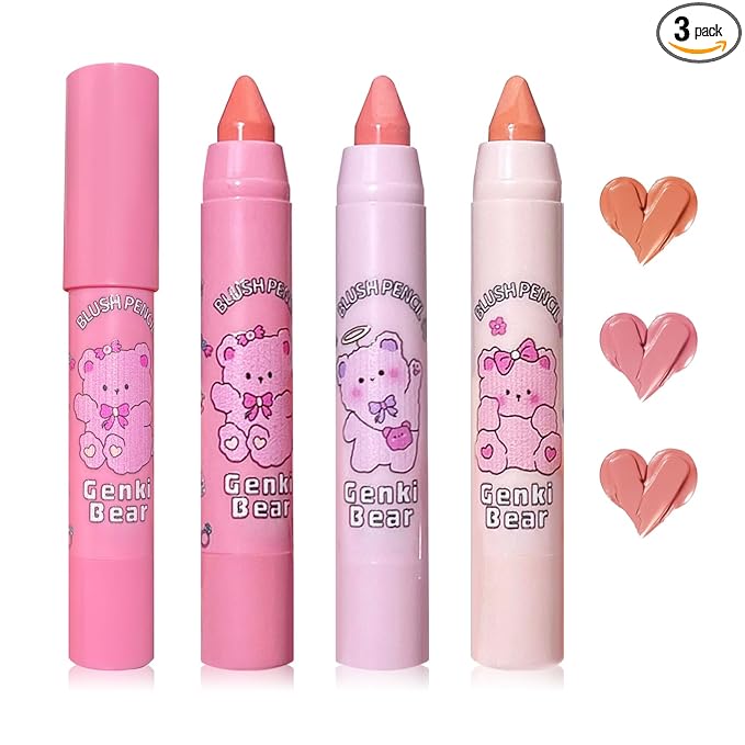 3 Colors Blush Stick,Solid Cream Blush,Multi-Use Blush Stick for Cheeks,Lips and Eye,High Pigmented Blush Makeup Stick Set B