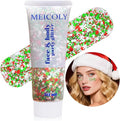 MEICOLY Christmas Face Body Glitter Gel,Holographic Hair Glitter,Christmas Accessories Stocking Stuffers Gift,Festival Face Glitter Makeup for Women Kids Girls,Self-Adhesive Chunky Glitter