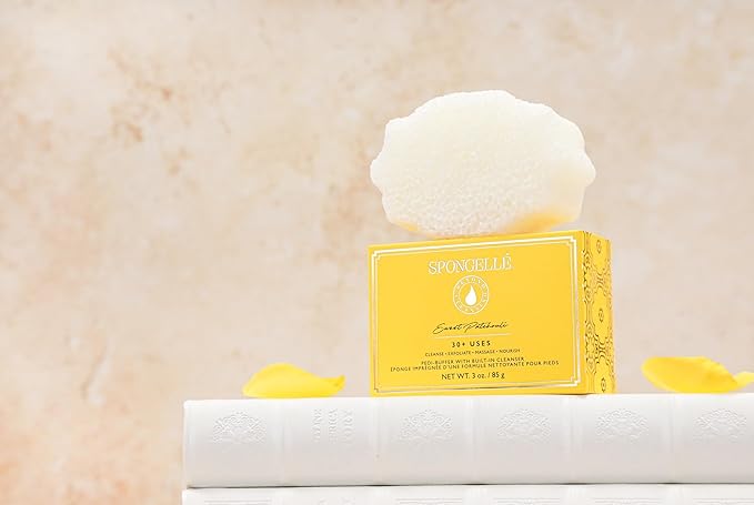 Spongellé Sweet Patchouli Pedi Buffer Bath Sponge | Exfoliating Foot & Heel Scrub | Cleanse, Exfoliate, and Nourish in One Easy Step | Cruelty-Free, Vegan, Dermatologist-Tested, Made in USA