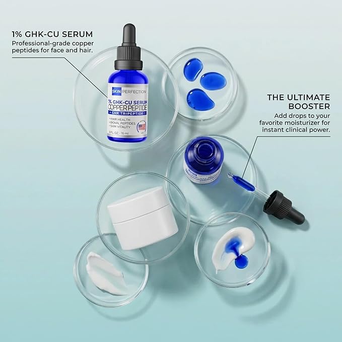 Skin Perfection Copper Peptide Serum GHK-CU 1% for Face & Hair Copper Peptides for Skin, Hair, & Scalp - 1% Blue Liquid for Face, Neck, Body, Scalp Multi-Use Serum Booster with Dropper 0.5 fl oz