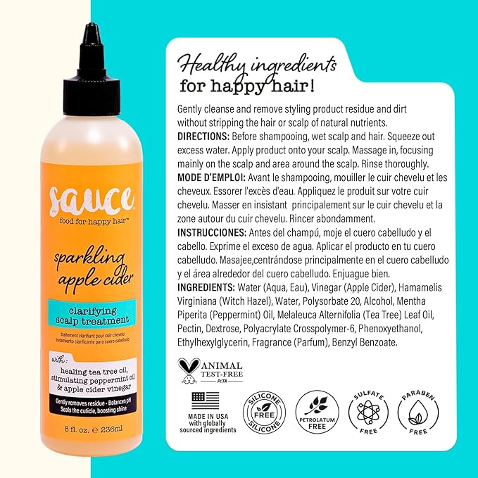 SAUCE BEAUTY Clarifying Scalp Treatment (8 Fl Oz ) Sparkling Apple Cider Scalp & Hair Cleanser, Buildup remover with Apple Cider Vinegar & Tea Tree Oil for Dry, Itchy Scalp, All Hair Types
