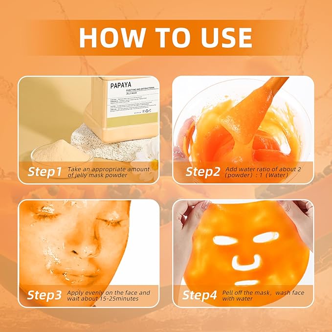 Hydro Jelly Masks for Women Home Spa,Hydrating & Moisturizing Peel-Off Rubber Gel Face Mask Skin Care,Professional Jelly Mask for All Skin Types 23 Fl Oz（ Papaya）
