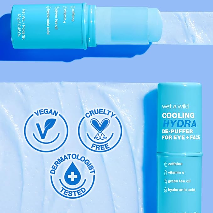wet n wild Cooling Hydra De-Puffer,Soothing Face Makeup Primer Stick with Vitamin E & Caffeine,Instant Skin Refreshments for All Skin Types and Complexions,Vegan & Cruelty-Free,(Pack of 2)
