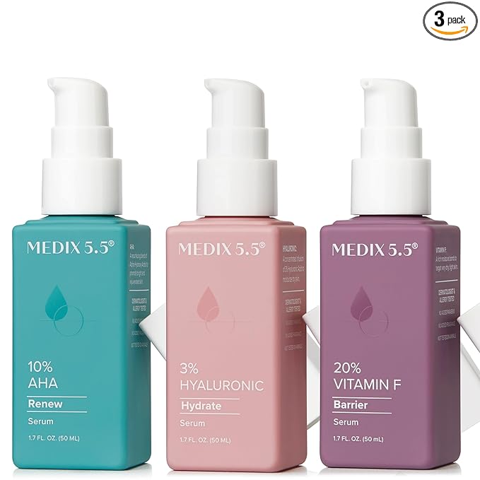 MEDIX Anti Aging Body & Face Serum 3PC Bundle | 10% AHA Exfoliating Serum + 3% Hyaluronic Acid Hydrating Serum + 20% Vitamin F Body Oil Enhancing Daily Skin Care Routine