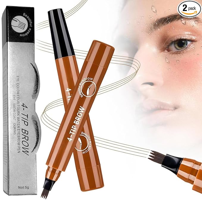 2PC Microblading Eyebrow Pencil,2026 Upgraded 4 Tipped 3D Waterproof Brow Pencil with,Micro-Fork Tip Easy to Create a Natural Makeup Look, Suitable For All day use (Light Brown)