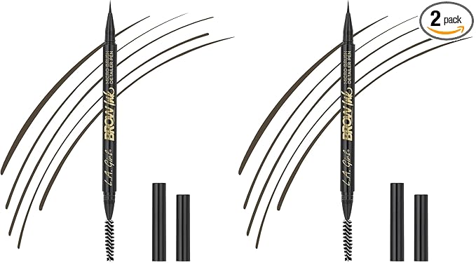 L.A. Girl Brow Ink Micro Brush Detailer Pen, Soft Brown GBP345 (Pack of 2)
