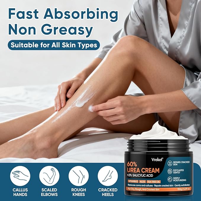 Urea Cream 60% with 2% Salicylic Acid, Urea Cream 60 Percent for Feet Maximum Strength, Foot Cream & Callus Remover for Dry Cracked Heels, Rough Thick Skin, Deep Hydration, 5.29 oz