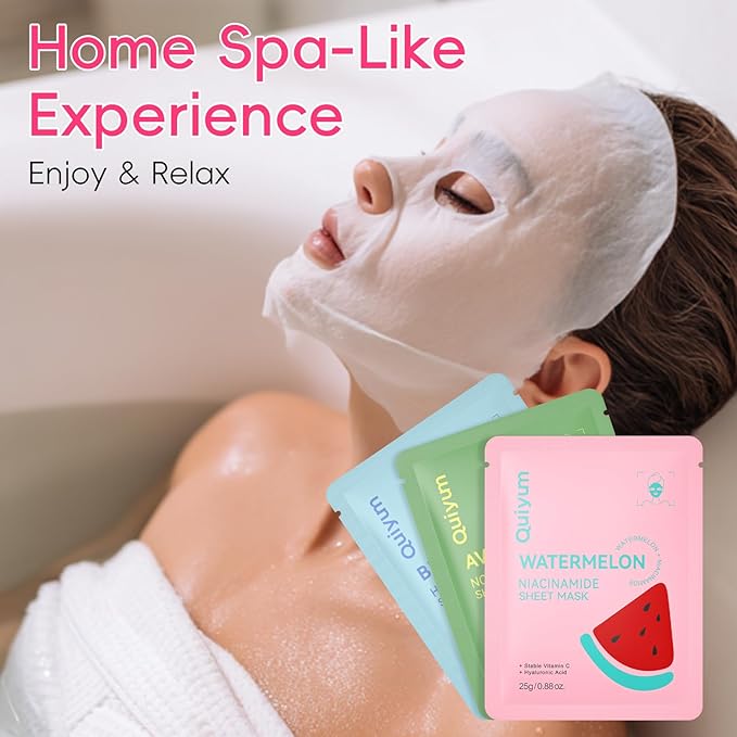 QUIYUM Fruit Skincare Mask Set - Eye + Lip + Face Repair Combo (32 PCS), for Women & Teens, Natural Ingredients with Niacinamide & Hyaluronic Acid, Spa-Like at Home, Moisturize, Soothe, Self-Care Gift