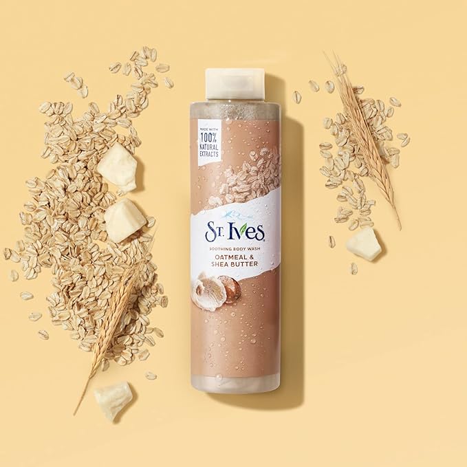 St. Ives Body Wash - Soothing Moisturizing Cleanser with Oatmeal & Shea Butter, Natural Body Wash for Sensitive Skin Made with Plant-Based Cleansers and 100% Natural Extracts, 16 Oz Ea (Pack of 2)