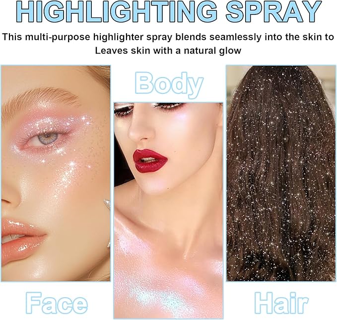Hair and Body Glitter Spray, Shimmering Powder Sparkle Powder Makeup, Glitter Loose Sparkle Makeup for Body Highlighter,Festival Prom Rave Accessories (Sparkling Pink)