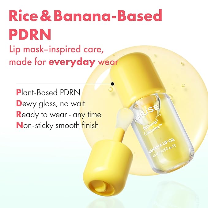 Amuse SEOUL Banana Lip Oil (02 BANANA) - Moisturizing Lip Oil Stain, Banana Scent, Hydrating Nourishing Crystal Clear Lip Stain, Lightweight Non-Sticky Glossy Finish, Vegan, Korean Makeup