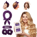Heatless Curls Overnight Headbands for Women, Heatless Curlers Set with Scrunchies and Clip, Hair Rollers for Women to Sleep in, Soft Velvet Heatless Hair Curler for Long Hair, No Heat Damage (Purple)