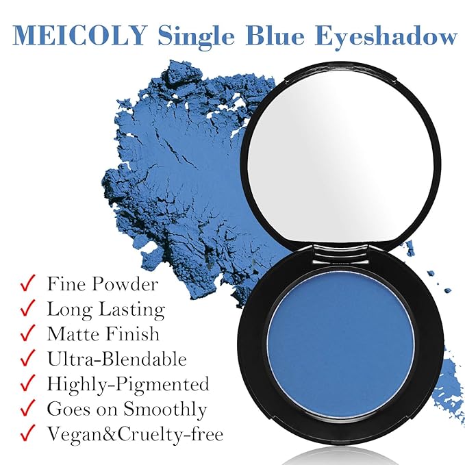 MEICOLY Single Blue Eyeshadow with Mirror and Mini Brush,Matte Halloween Sally Avatar Makeup Eye Shadow Powder,Waterproof Eyeshadow Palette,Talc-Free,High Pigment,Long Lasting Eye Makeup