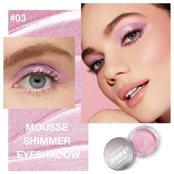 FeiCuiYun Cream Glitter Soft Pink Shimmer Metallic Eyeshadow Palette Makeup, Natural Single Mini Instant Holographic Eyeshadow For Women, Sombras Crema Para Ojos, Talc, Paraben & Cruelty Free