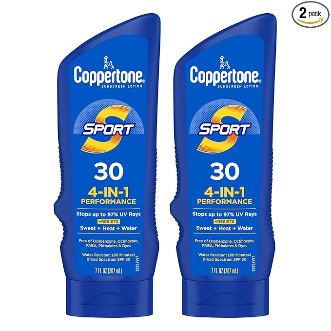 Coppertone Sport Sunscreen Lotion SPF 30, Sweat, Heat and Water Resistant Sunblock, Lightweight, Oxybenzone Free, Sunscreen Twin Pack, 7 Fl Oz Bottle, Pack of 2