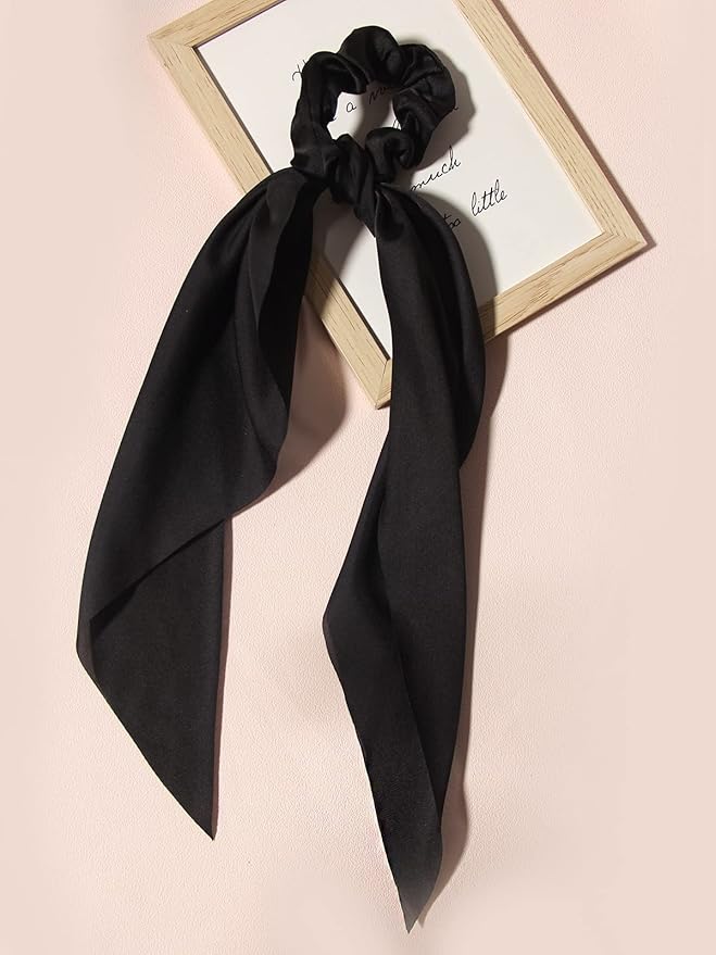 3PCS Hair Scarf Scruncheis for Women Knotted Bow Hair Ties Elastic Bands Satin Hair Ribbon Scrunchy Red Ponytail Holder for Women and Girls (Navy Black Green)