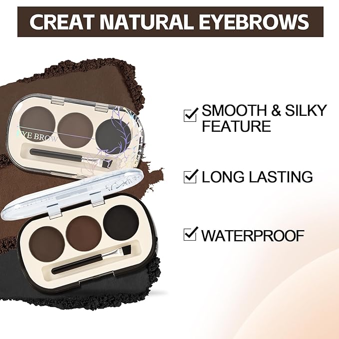 3 Colors Eyebrow Makeup Kit,Long Lasting Brow Palette,Eyebrow Filler Powder with Brow Brush,Professional Brow Contour Palette,Creates Natural Brows