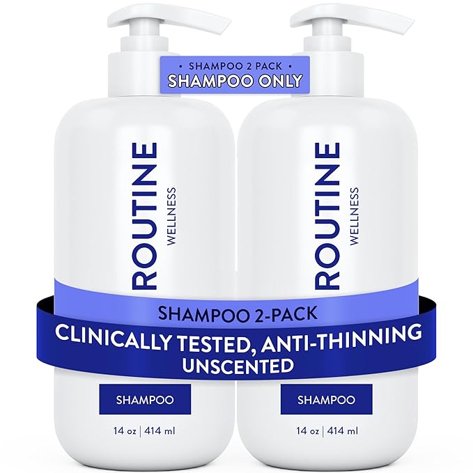 Routine Wellness Anti-Thinning Shampoo for Thinning Hair - Biotin DHT Blocker Women & Men - Color Safe Shampoo for Hair Loss & Healthy Hair - Unscented 14oz (Pack of 2)