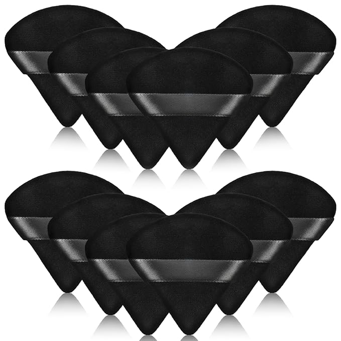 Maitys 12 Pcs Powder Puff Triangle for Face Makeup Cosmetic Loose Powder Puff Velour Soft Body Washable Reusable Foundation Sponge Wet Dry Makeup Tool for Women(Small,Black)