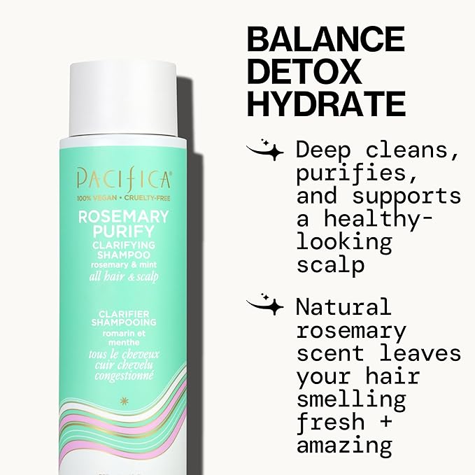 Pacifica Clarifying Shampoo – Rosemary Purify Invigorating Shampoo w/Soothing Mint for Detoxing Hair & Scalp Build-Up,Sulfate & Silicone Free - Vegan-& Cruelty-Free Dermatologist Tested,(Pack of 2)