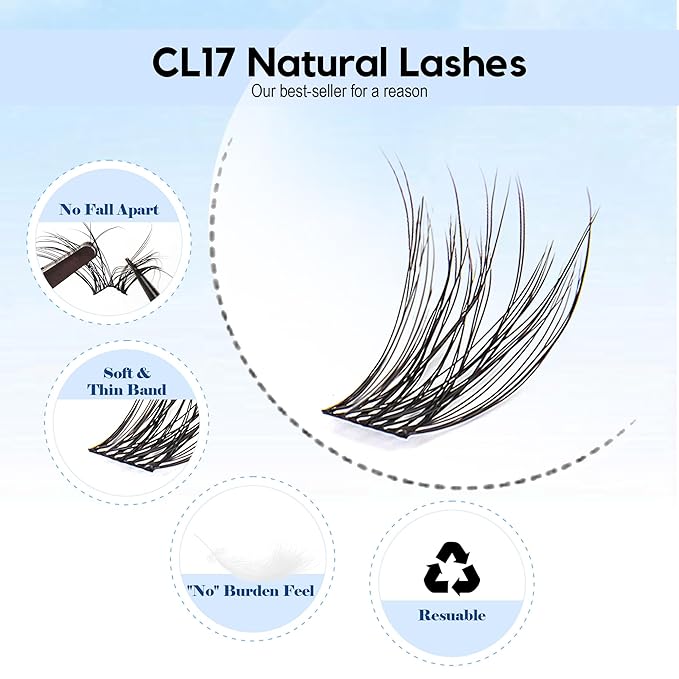 LA MAESII 144Pcs Lash Clusters, Wispy Natural Eyelash Clusters,10-14mm Individual Lashes Eyelash Extension,Large Tray(PL17)